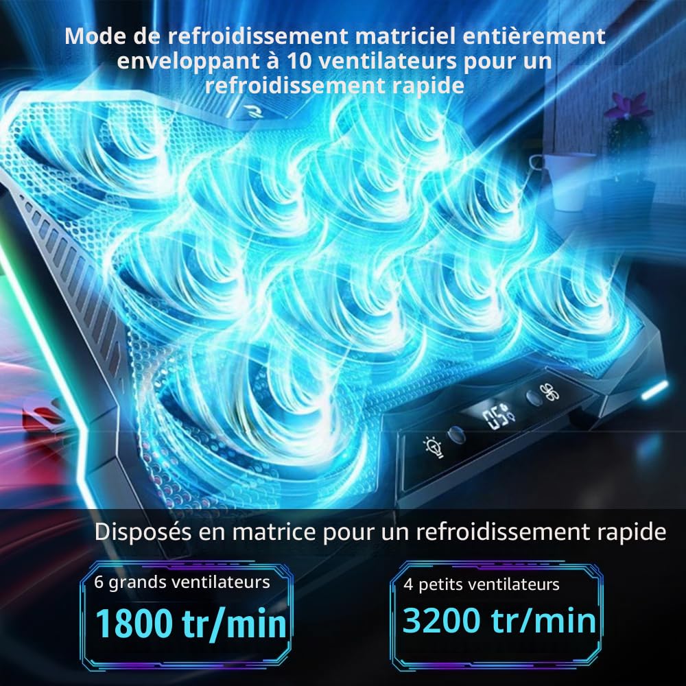 G-Story RGB Wind Refroidisseur PC Portable Ventilateur Ordinateur Portable 12-18" 10 Ventilateurs Silencieux 8 Hauteurs Réglables USB