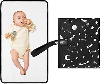 Portable Diaper Changing Mat for Baby - Waterproof Compact Changing Mat with Wrist Strap - Wipeable Travel Changing Pad for Diaper Bag(Black Stars)