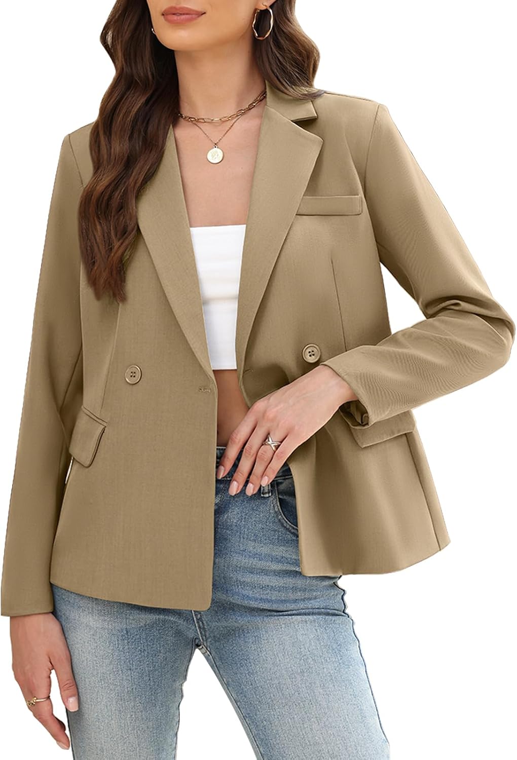 Women's Business Casual Blazers Open Front Long Sleeve Solid Jackets Professional Office Work Trendy Suit Jacket Blazer