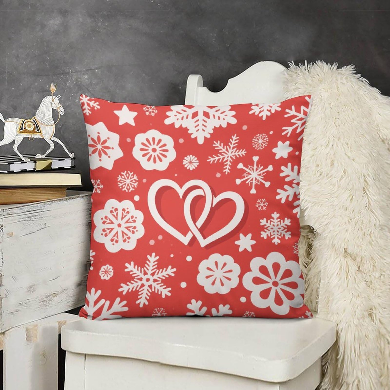 FodPand Boho Farmhouse Hearts Snowflake Flower Pillow Covers with Hidden Zipper 16x16 Soft Plush Cushion Cover Decorative Throw Pillow Cases for Couch Bed Sofa Living Room Indoor Outdoor Home Decor