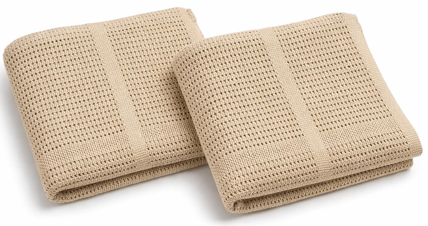 Babymam Cellular Baby Blanket 90x70 cm, Safe Nights, Organic 100% Cotton, Pack of 2, Breathable Newborn Blanket, Soft Nursery, Baby Bedding (Beige)