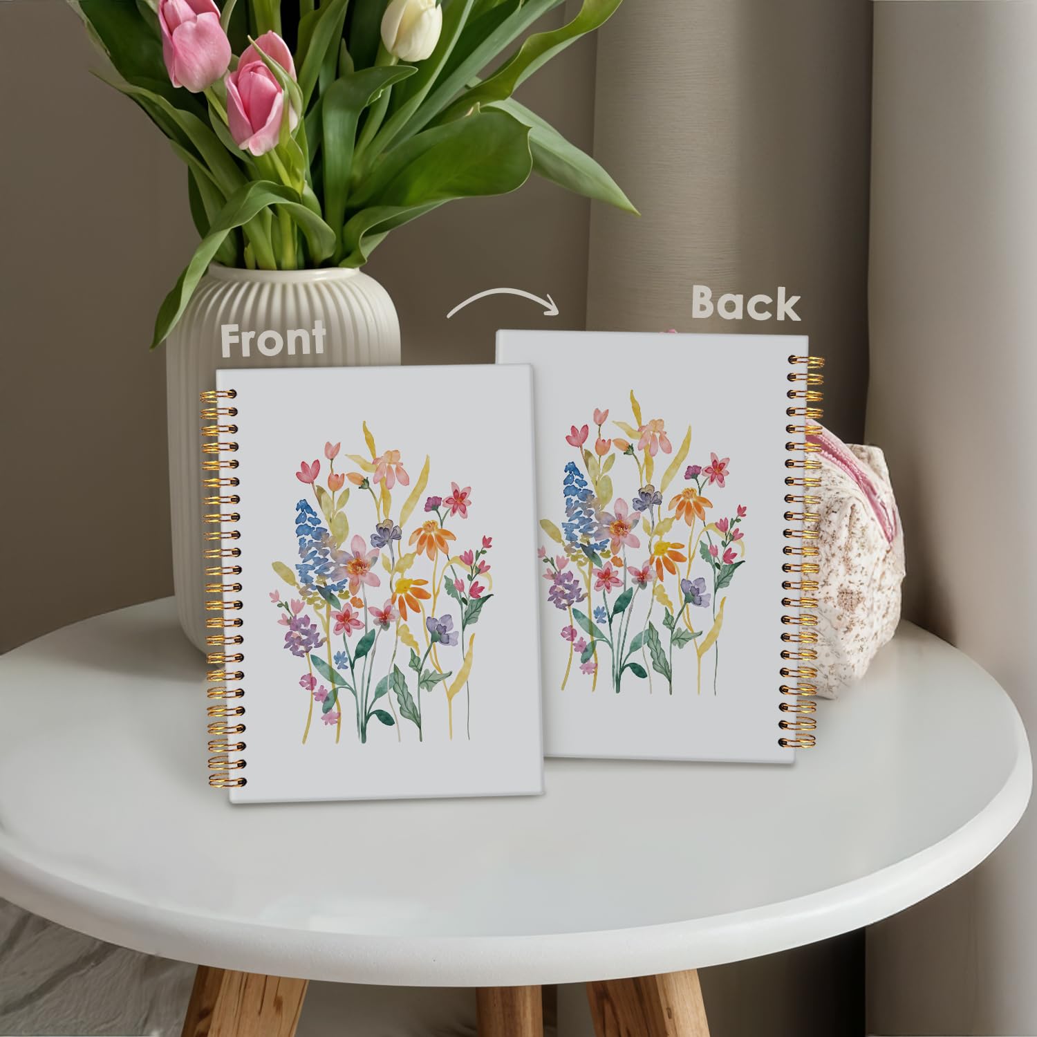 Taccuino con motivo floreale, grazioso taccuino a spirale con copertina rigida e motivo floreale, per lavoro, appunti, scuola, ragazze, 14 x 20 cm