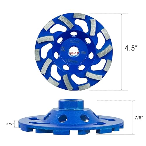 Miniatura 2 de SALI Muelas abrasivas de hormigón de 4.5 pulgadas, 3 piezas, 14 segmentos de diamante Turbo 5/8-11, muela abrasiva de diamante para pintura, epoxi,