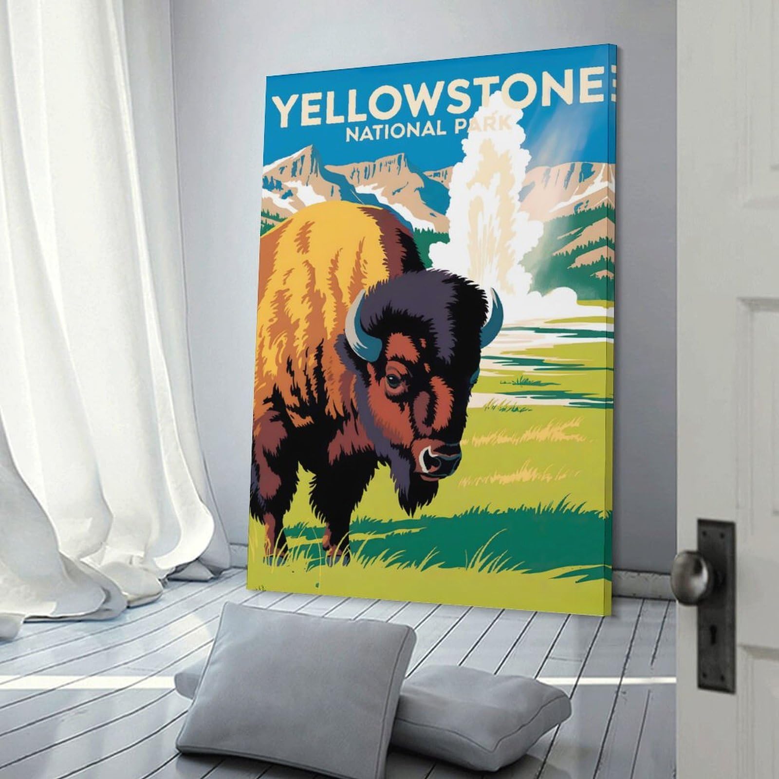 Junmoney Yellowstone National Park Bison Canvas Art Print 20x30inch(50x75cm), for Front Hall, Corridor Or Welcome Spaces, Home Artwork for First Impressions
