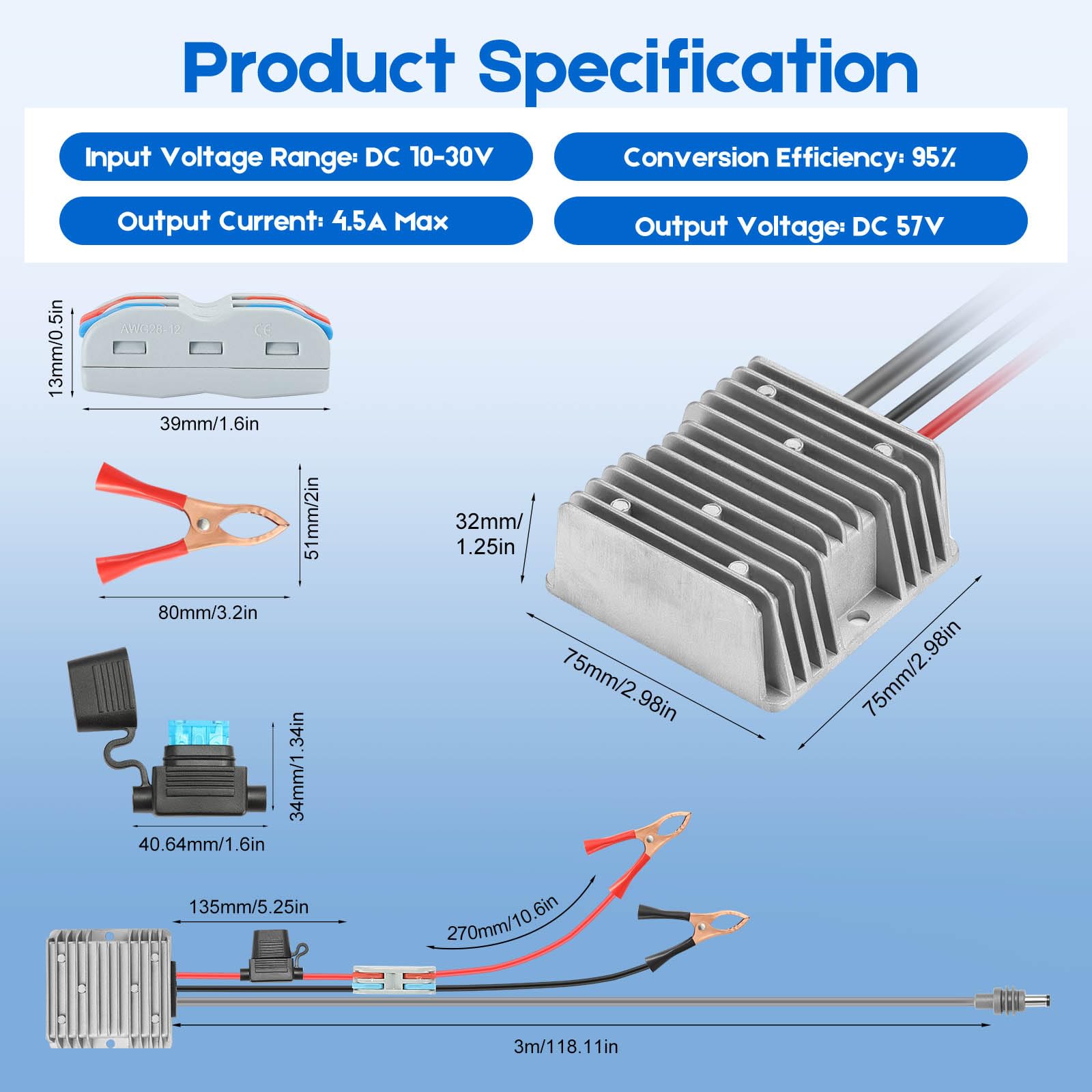 Kit di conversione Starlink Gen 3 12V/24V, Convertitore passante DC 12V a 57V 4,5A per Starlink Gen 3 Router, Convertitore boost 12V IP68 impermeabile per esterno, golf cart, RV, ecc