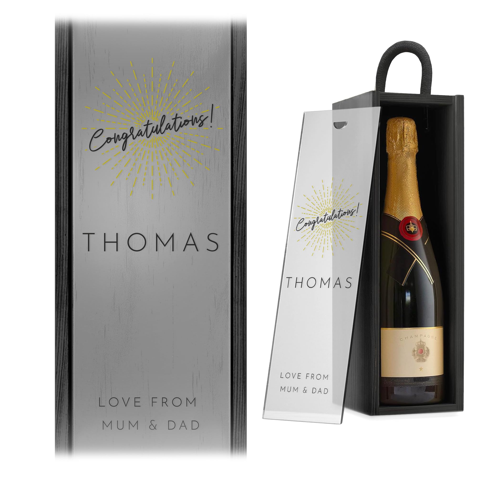 A1 Graphics Ltd Black Box W/Frosted Lid Personalised Wine Box Custom Printed Congratulations Gift Weddings Anniversary Bridesmaid Groomsmen Birthdays ()