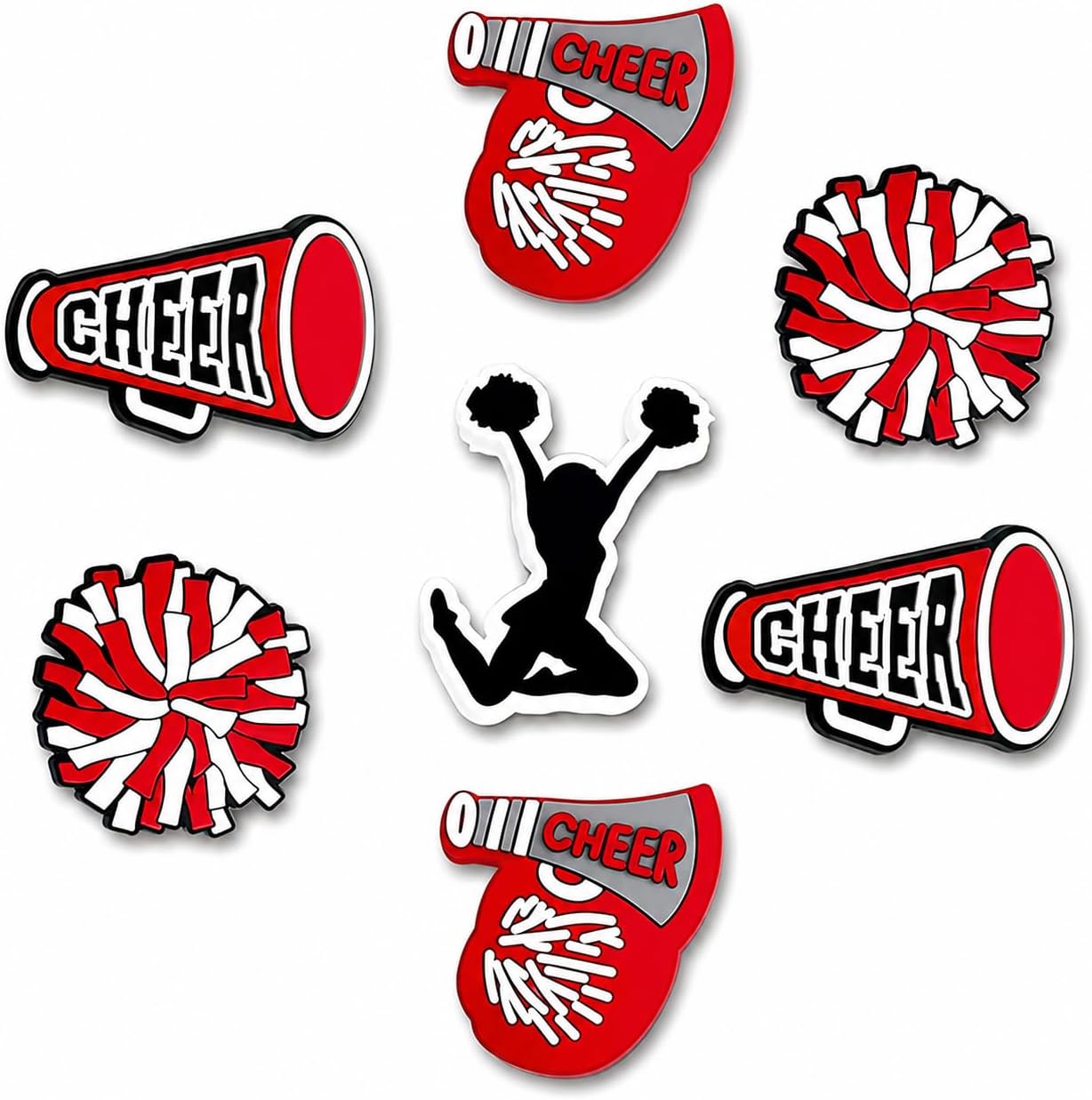 Cheer Shoe Charms Set, 7 Waterproof PVC Charms for Sandals, Backpacks, Wristbands and Accessories