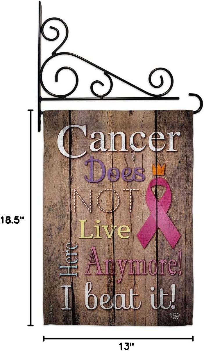 Cancer Does Not Live Here Anymore Pink Ribbon Garden Flag Set Wall Holder Support Awareness Inspirational Survivor Prevention Autism Breast BLM Small Gift Yard House Banner Double-Sided 13 X 18.5