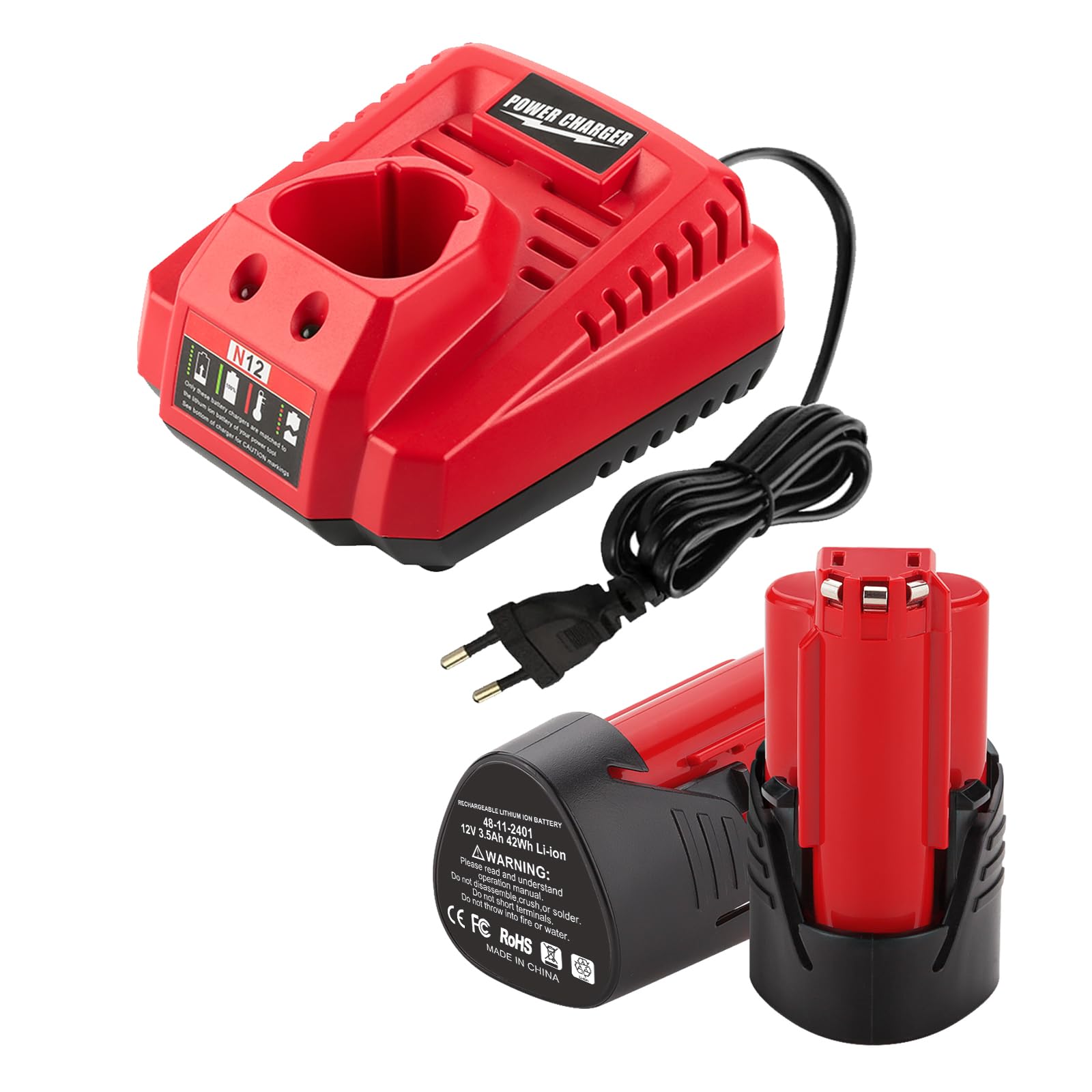 Energup 2X 12V 3.5Ah Batterie et Chargeur pour Milwaukee Batterie 12V | Chargeur Rapide Compatible avec 48-11-2411 48-11-2402 48-11-2440