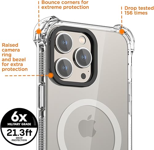 Miniatura 4 de AICase Funda transparente de rebote para iPhone 15 Pro Max de titanio, compatible con MagSafe, protección a prueba de golpes no amarilla grado