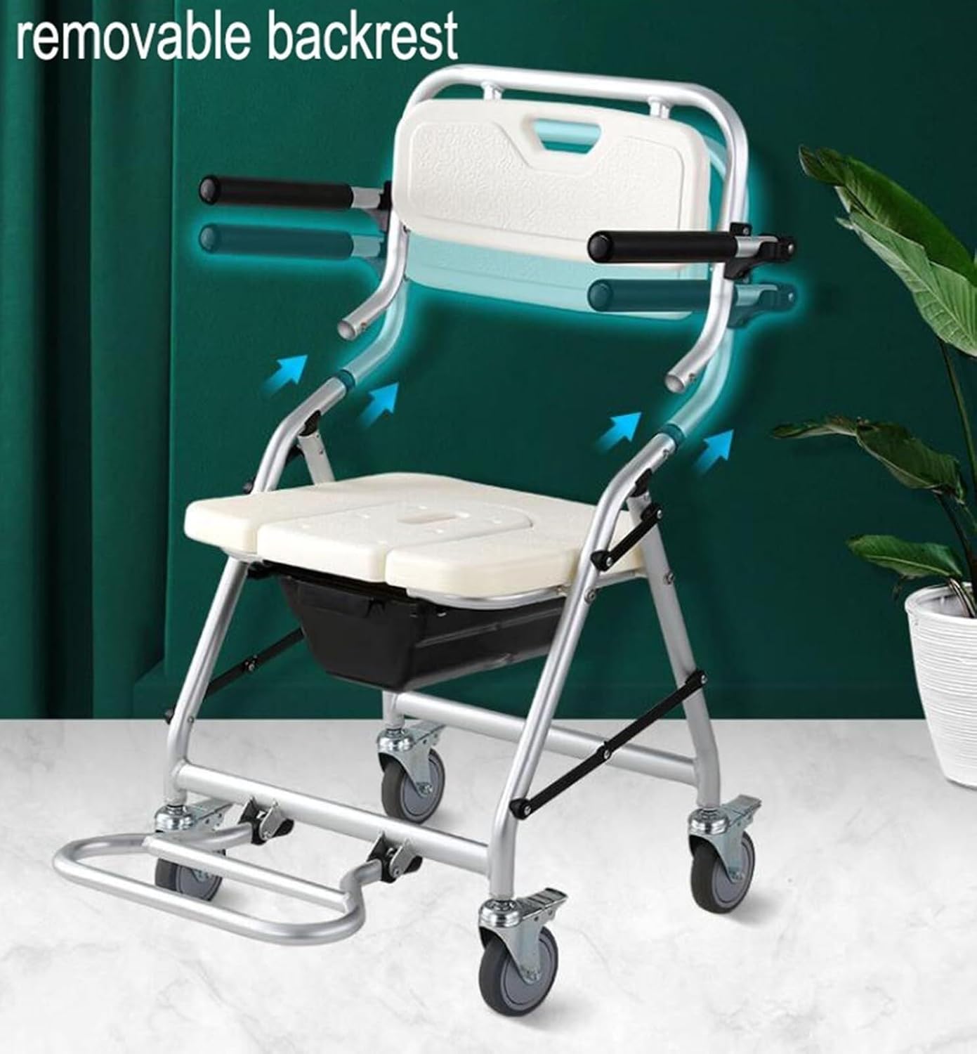 Commode Toilet Chair with Wheels, Bedside Commodes for The Elderly, Disabled Shower Chair with Wheels, Commode Shower Wheelchair with Footrest