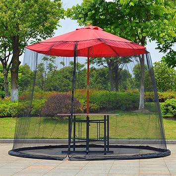 Ezone 7.5-11ft Umbrella Mosquito Bug Net for Outdoor Patio Umbrella Polyester Mesh Universal Canopy Mesh Screen Bug Protection 7.5-11ft Adjustable Mosquito Net for Umbrellas