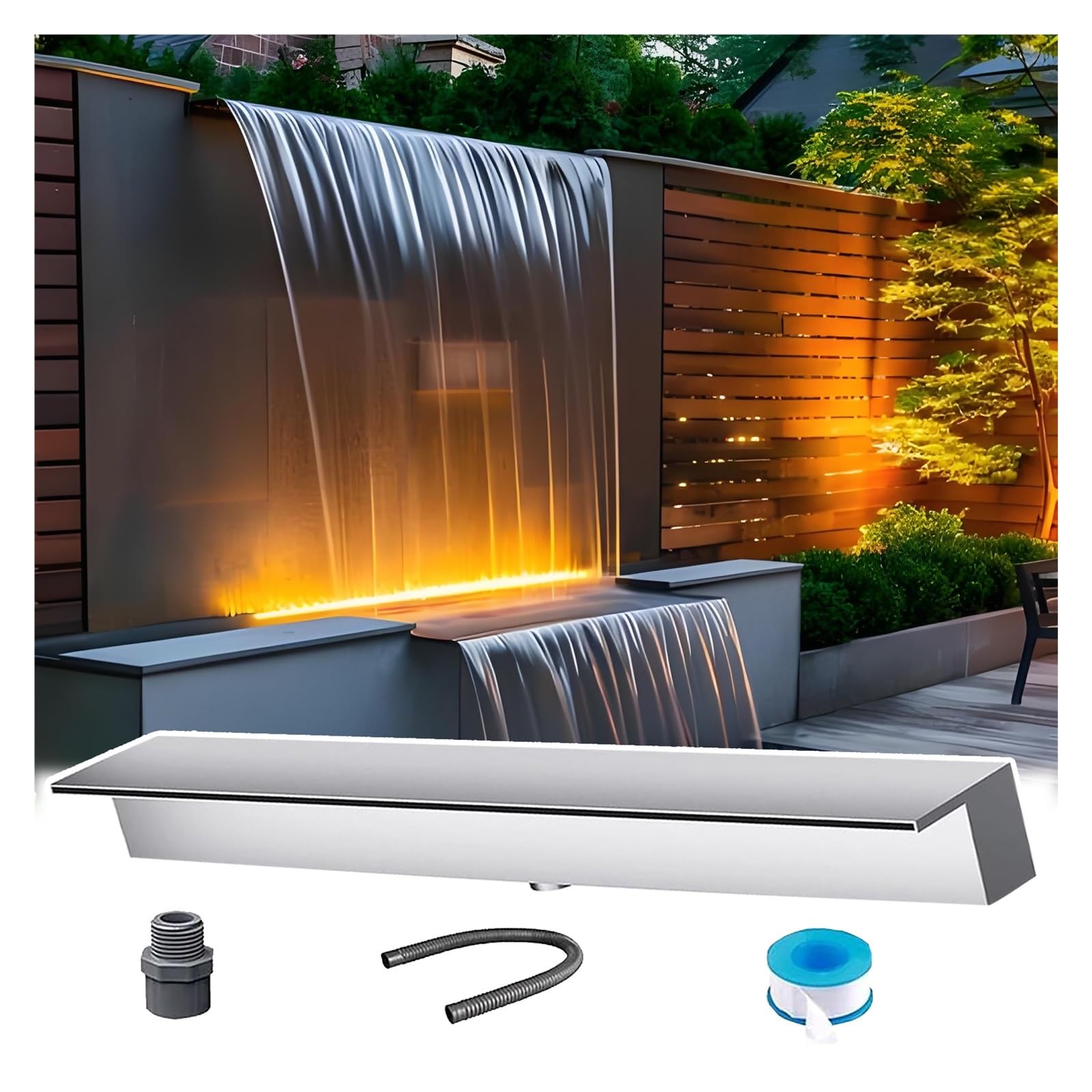 Fontana per piscina a cascata da incasso, in acciaio inossidabile 304, per laghetti, cascate, kit per piscina incorporata, nero, 30,5 cm, uscita
