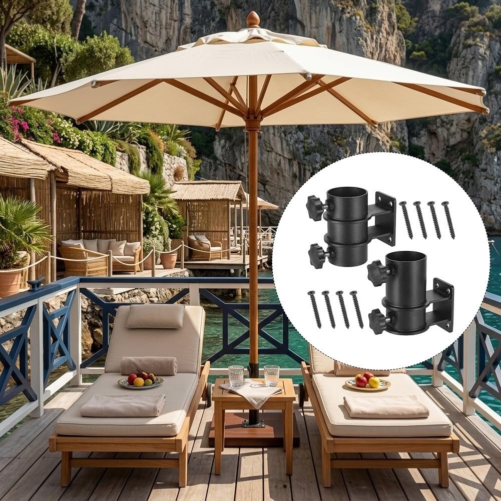 Supporto per ombrellone per ringhiera da patio, staffa angolare per pali da 3,3 a 5,3 cm, set di morsetti in ferro resistente per terrazze da giardino, esterni, supporto stabile