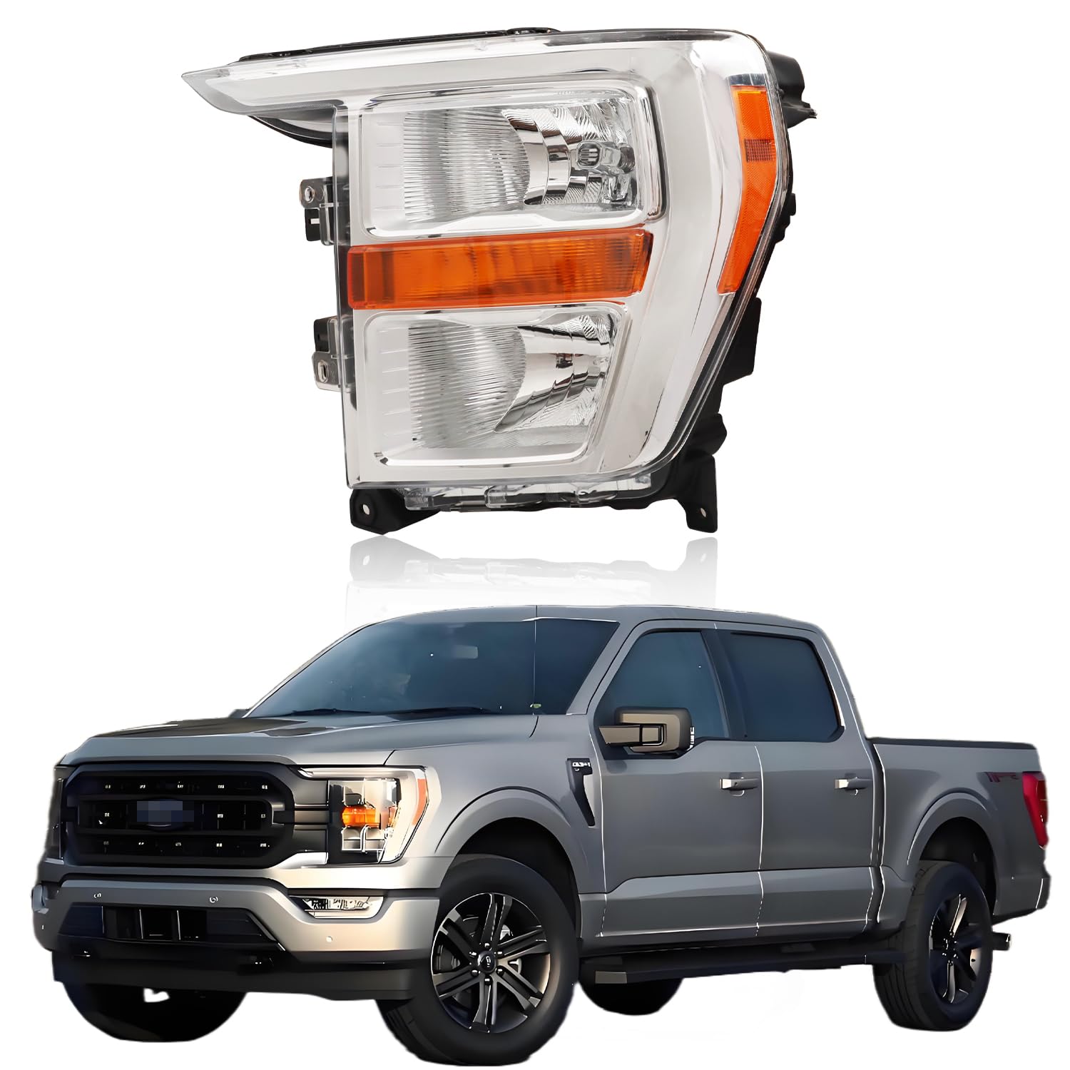 headlight assembly compatible with ford f150 f-150 2021 2022 2023, [bulbs included] left/driver side, headlamp replacement with clear lens