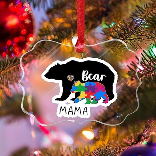Miniatura 5 de Adorno acrílico de mamá oso para decoración de vacaciones, regalo para niños autistas, decoración de árbol, adornos para mamá oso autista,