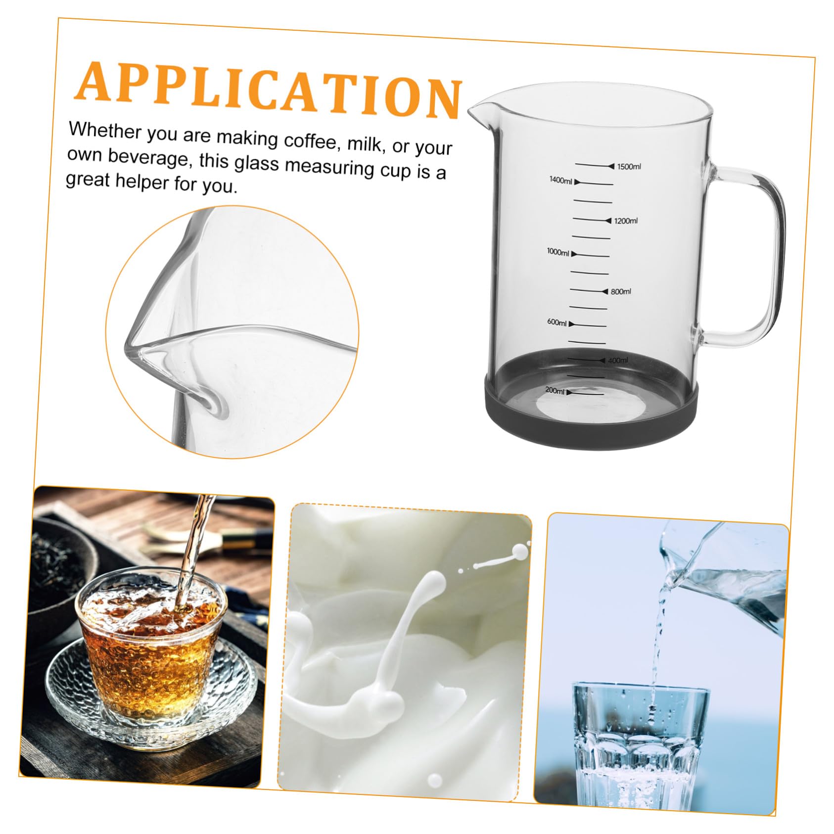 Lurrose Messbecher aus Glas 1500ml mit Skala und Henkel Leichter Borosilikat Glasmessbecher für Selbstgemacht Getränke und Backen in Küche