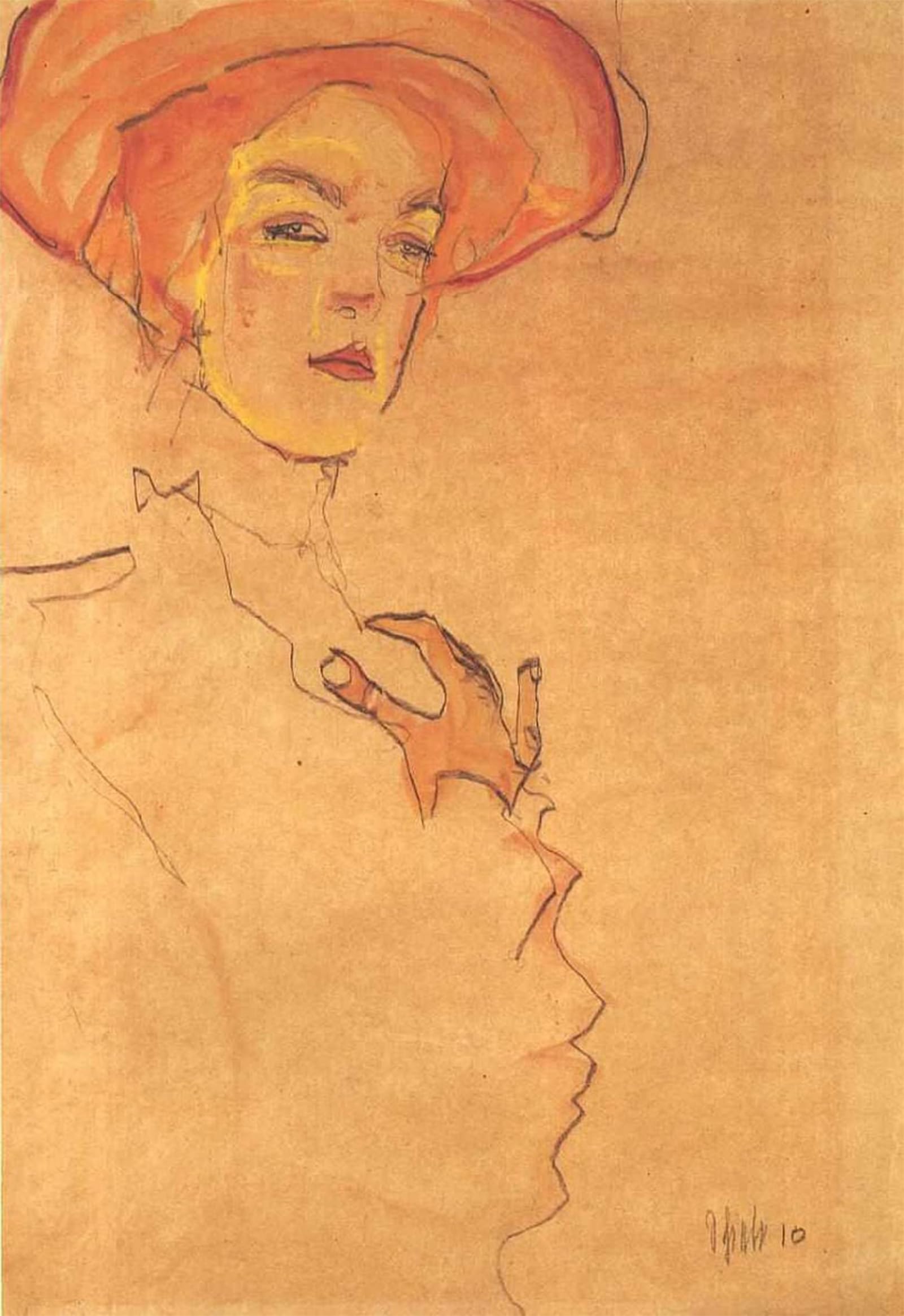 SERENDIPITP Vintage Picture Print on Canvas Wall Art Poster Portrait of a lady with orange hat by Egon Schiele Artwork Print Poster for Wall Decor 60x90cm