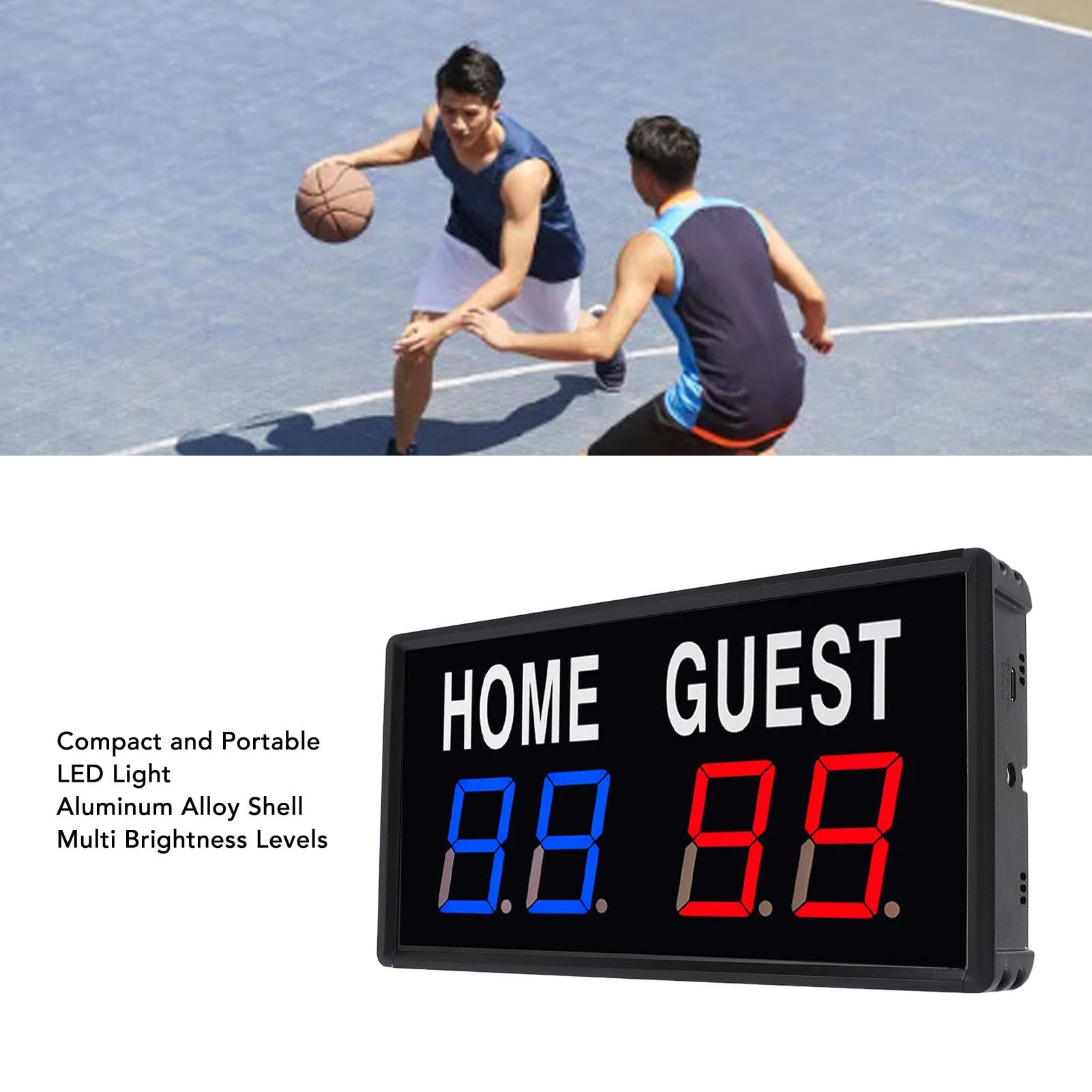 Marcador Electrónico LED Digital para Baloncesto, Tenis de Mesa y Bádminton con Control Remoto, Sonido de Zumbador, 8.7x4.5x1.4 Pulgadas, Aleación de Aluminio, Múltiples Ni
