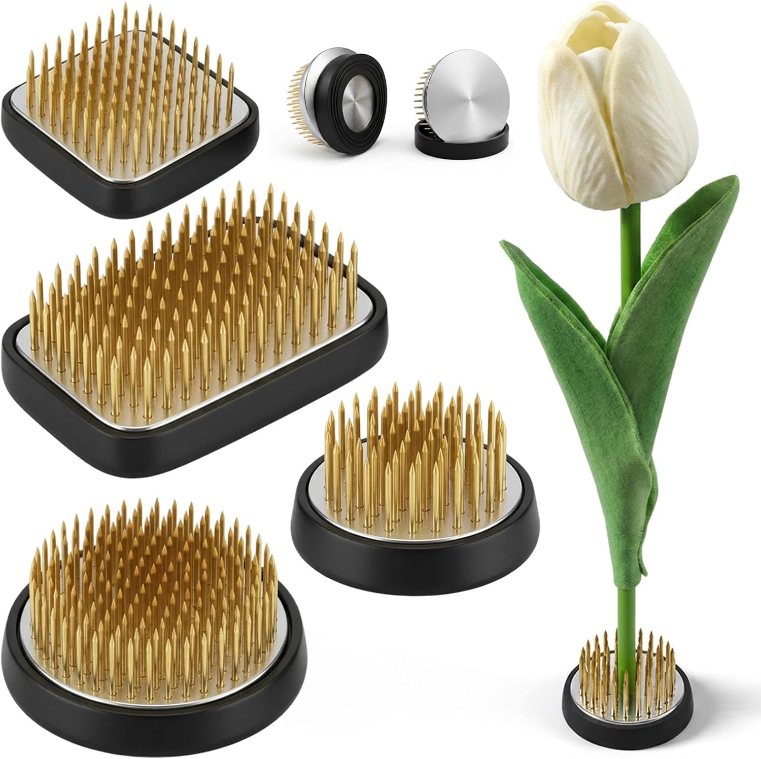 4 Pcs Flower Frogs for Arrangements, Floral Frogs for Arrangements Vase Set, Stainless Steel Pins with Rubber Base for Ikebana Moribana