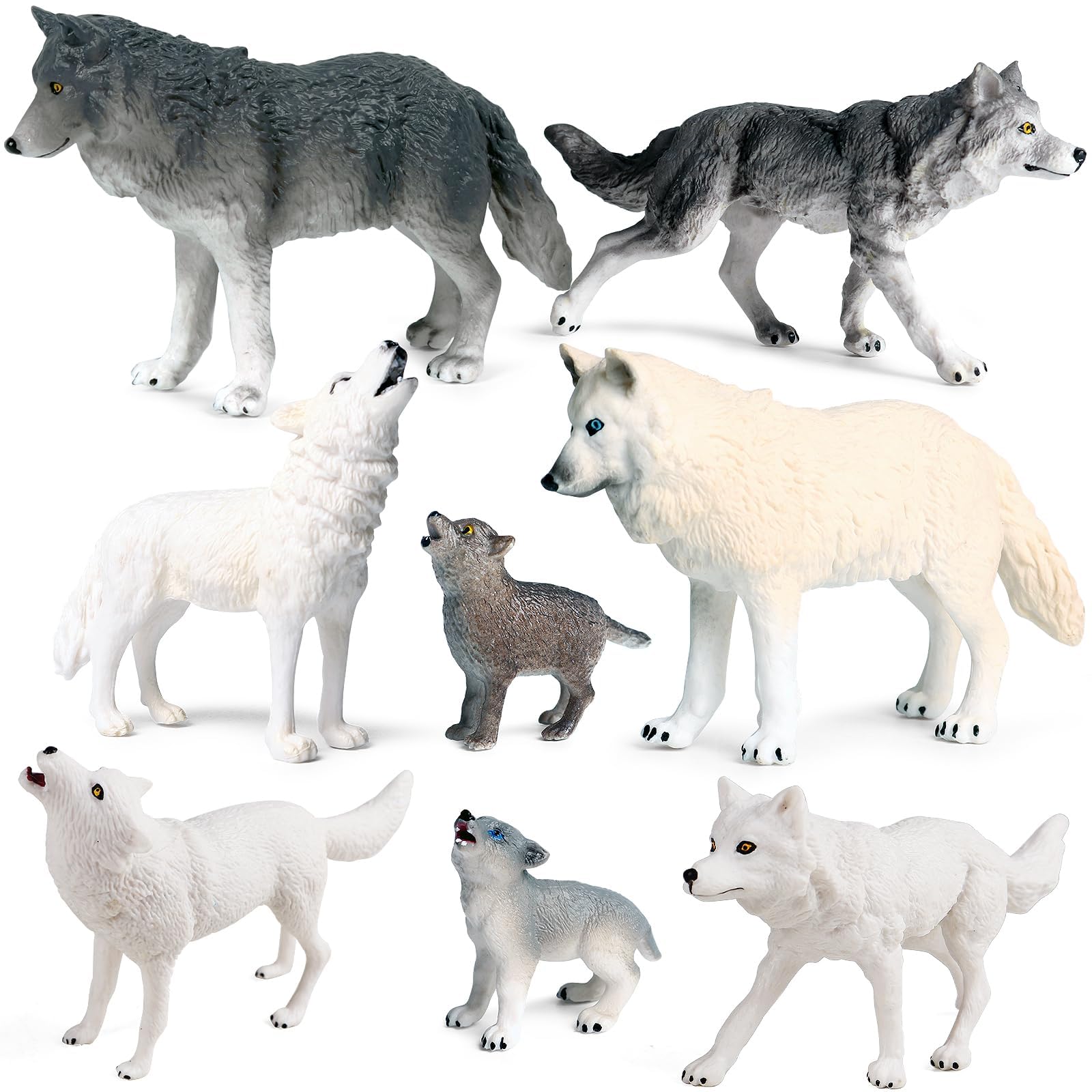 NALACAL 8PCS Realistic Wolf Toy Figures, Wild Animal Wolf Figurines for Kids, Jungle Forest Animal Toys for Boys and Girls