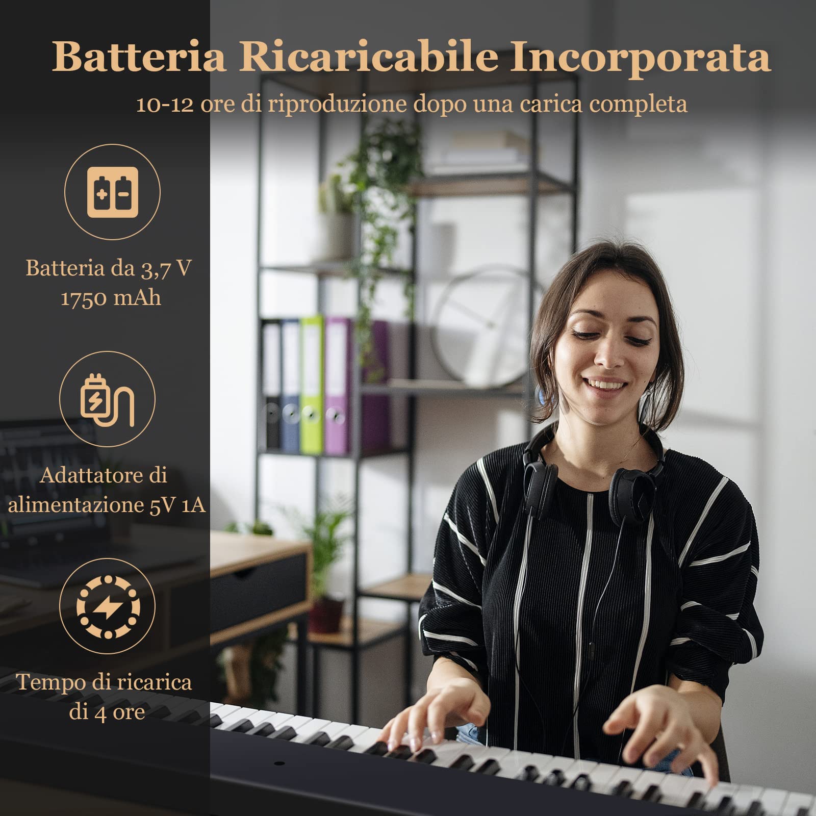 COSTWAY Tastiera Elettronica 88 Tasti Illuminati, Pianoforte Digitale Pieghevole Portatile con Custodia, Sustain Pedali, Modalità di Insegnamento, MP3/USB/MIDI/Bluetooth (Nero)