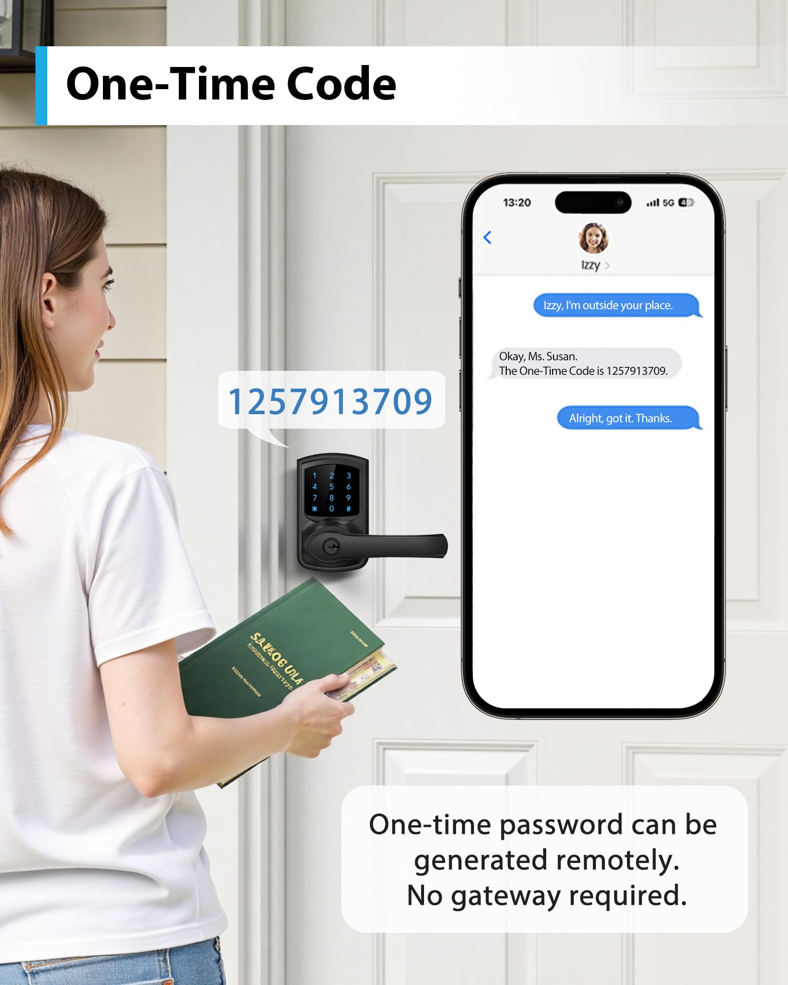 Hidalife Serratura intelligente con maniglia, serratura senza chiave con tastiera, controllo app, serratura digitale con codice touchscreen, per porta d'ingresso, camera da letto, garage, appartamento