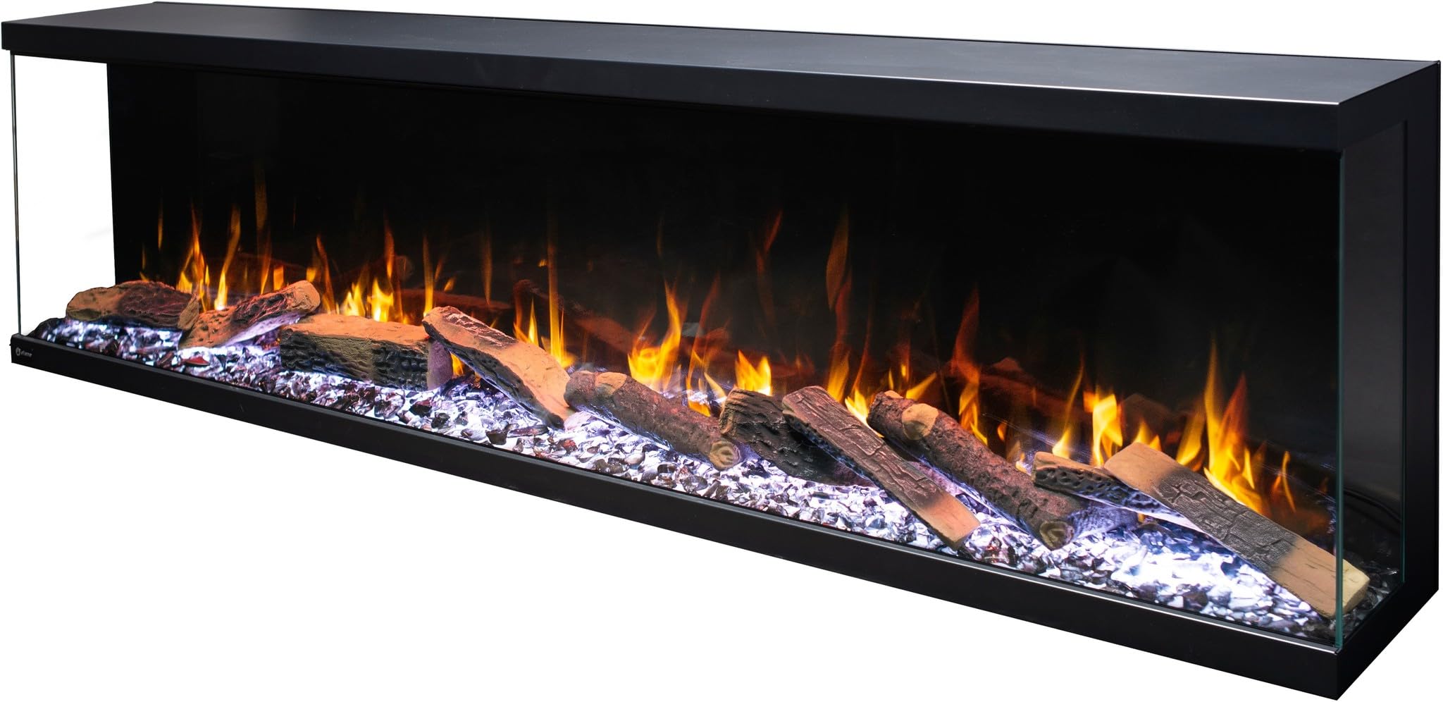 AFLAMO Unikalny trójstronny kominek elektryczny LED NH, bez funkcji ogrzewania. Dzienki ceramiczne. Efekt 3D. (140x46x23)