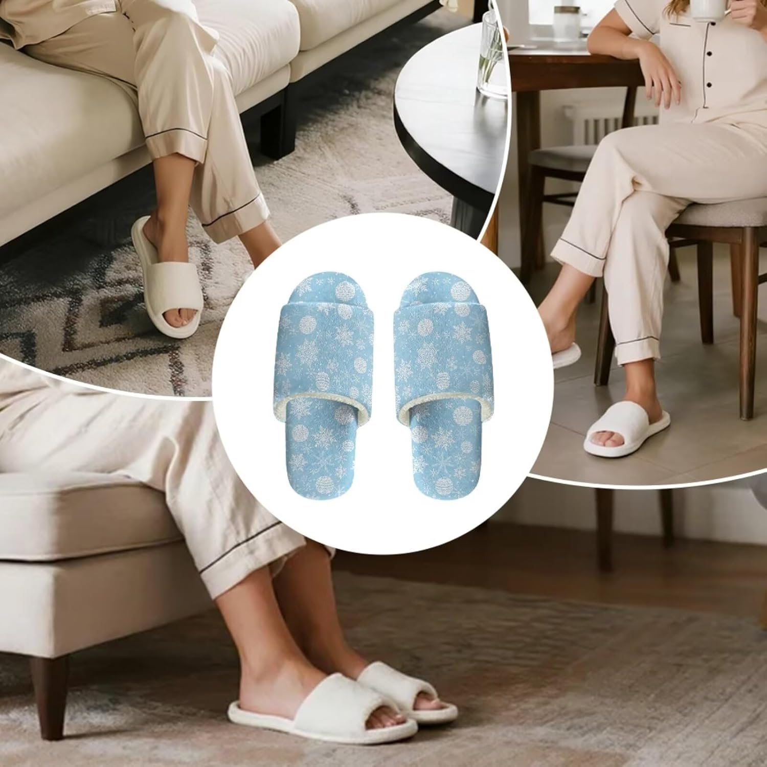 House Slippers for Women Indoor Lightweight Spa Slippers House Shoes Christmas Design Bulk Slipper Pack for Guest