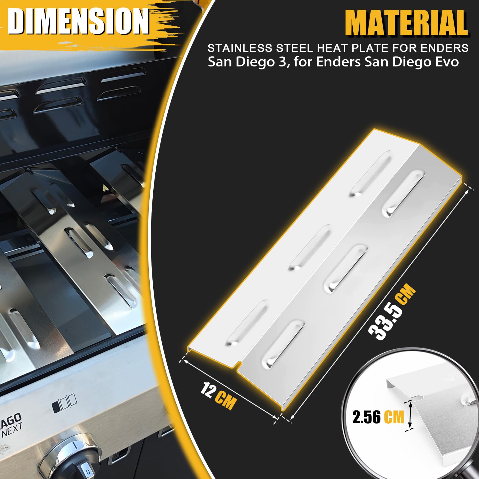 GFTIME 33,5 x 12 cm in acciaio inox piastra di calore pezzi di ricambio per Enders San Diego, 3 pezzi