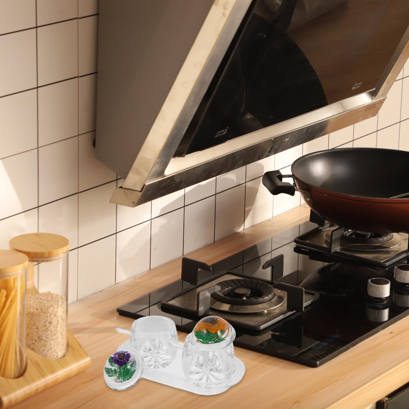 Alipis Transparente Acryl Gewürzglas mit Blumendeckel Gewürzbehälter für Salz und Maisstärke Härte und Ordentliche Aufbewahrung für Heimische Küche Zufälliger Stil