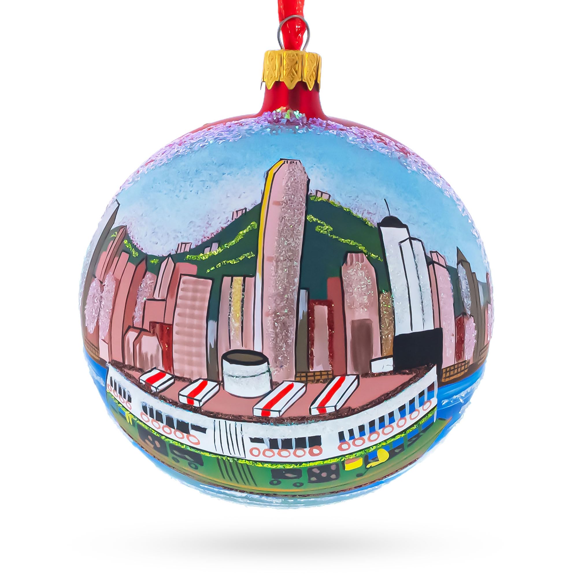 Star Ferry Hong Kong souvenir de voyage boule de Noël en verre unique