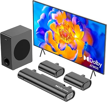 Hiwill Dolby Atmos 5.1CH Sound Bar for Smart TV, w/5.25 Subwoofer & 2 Rear Speakers Wired Surround Sound System, 380W Peak Power, Compact Bluetooth Soundbar Speaker, eARC/ARC/Optical, HiElite A51