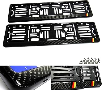 RZG 2x Black Genuine Carbon Fibre Fiber Euro UK Car Licence Registration Number Plate Holder Surround Frame German Deutschland