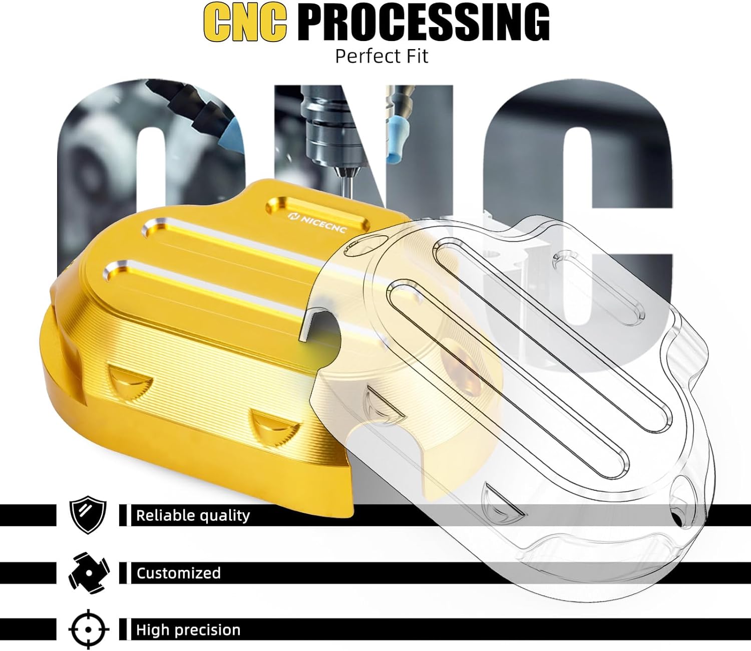 NICECNC Gold Transmission Side Cover Aluminum Compatible with Harley Electra Glide Standard FLHT 2017-2020, CVO Road Glide FLTRXSE 2017-2020, Replacement for 25800057, See Fitments