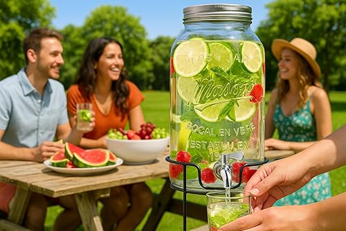 Miniatura 2 de Royalty Art Dispensador de bebidas de vidrio Mason Jar de 1 galón con espita  boca ancha, tapa a prueba de fugas  Ideal para fiestas, bodas y uso