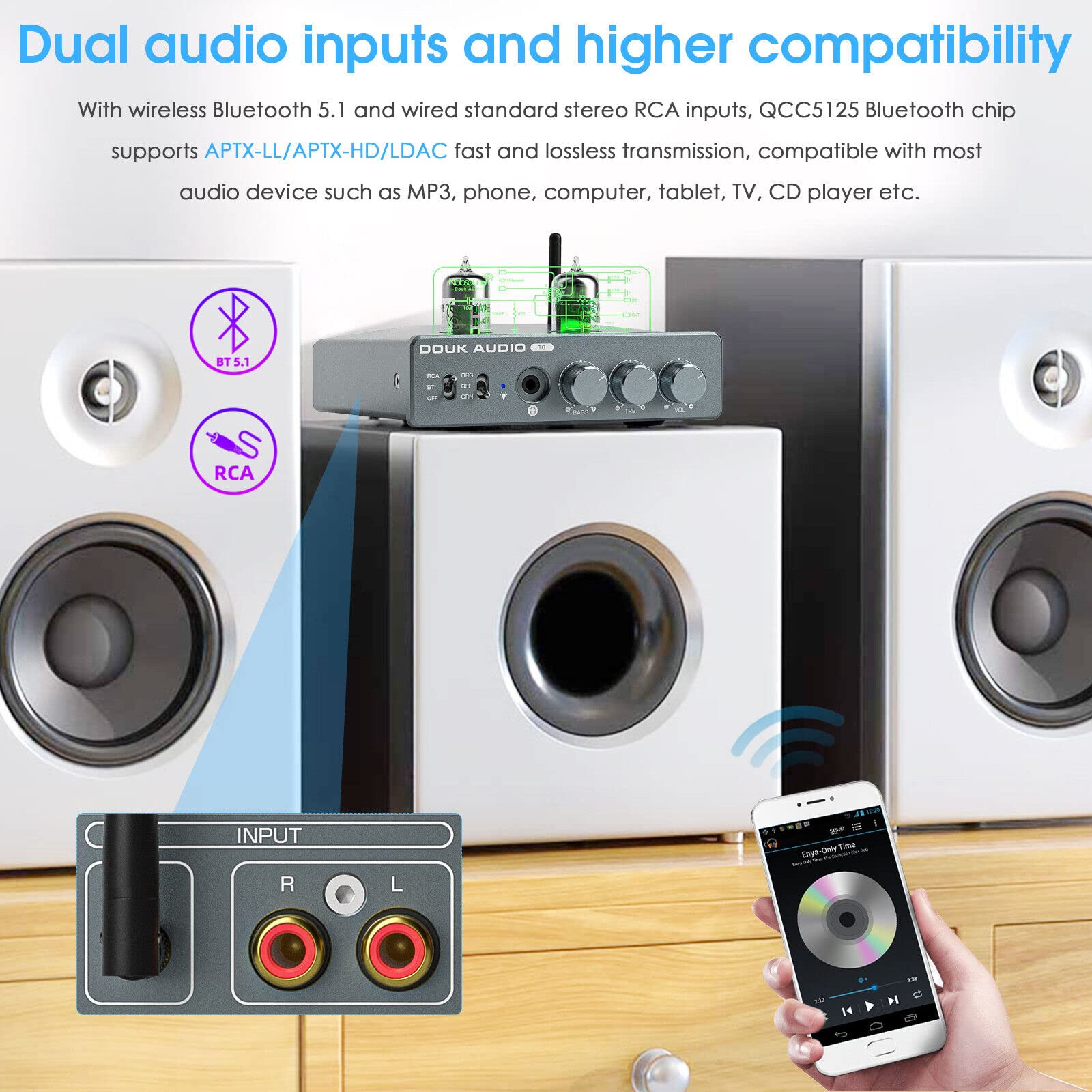 HiFi Bluetooth 5.1 Röhrenverstärker Tube Stereo Amplifier Audio Empfänger Röhren Kopfhörer Verstärker 80W×2