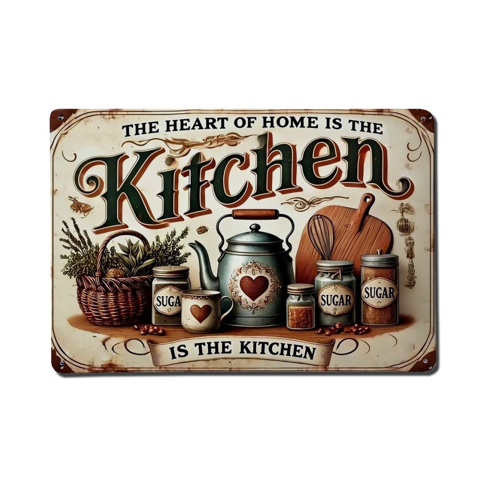 Nestemfo Vintage The Heart Of Home Is Kitchen Tin Sign Metal Sign, Living Room,Bar, Home, Bedroom Wall Decor,Retro Metal Poster 8X12 Inches