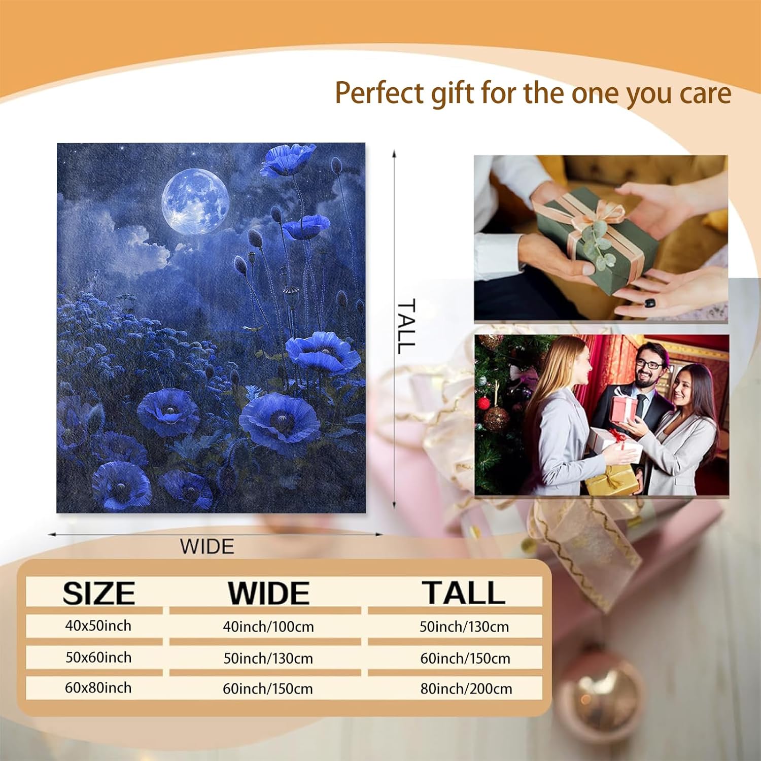 Blue Moon Flower Blanket Gifts for Women Adults, Soft Warm Lightweight Flannel Throw Blankets for Camping Bedroom Living Room Home Sofa Travel Decor 50" x 60" - Image 3