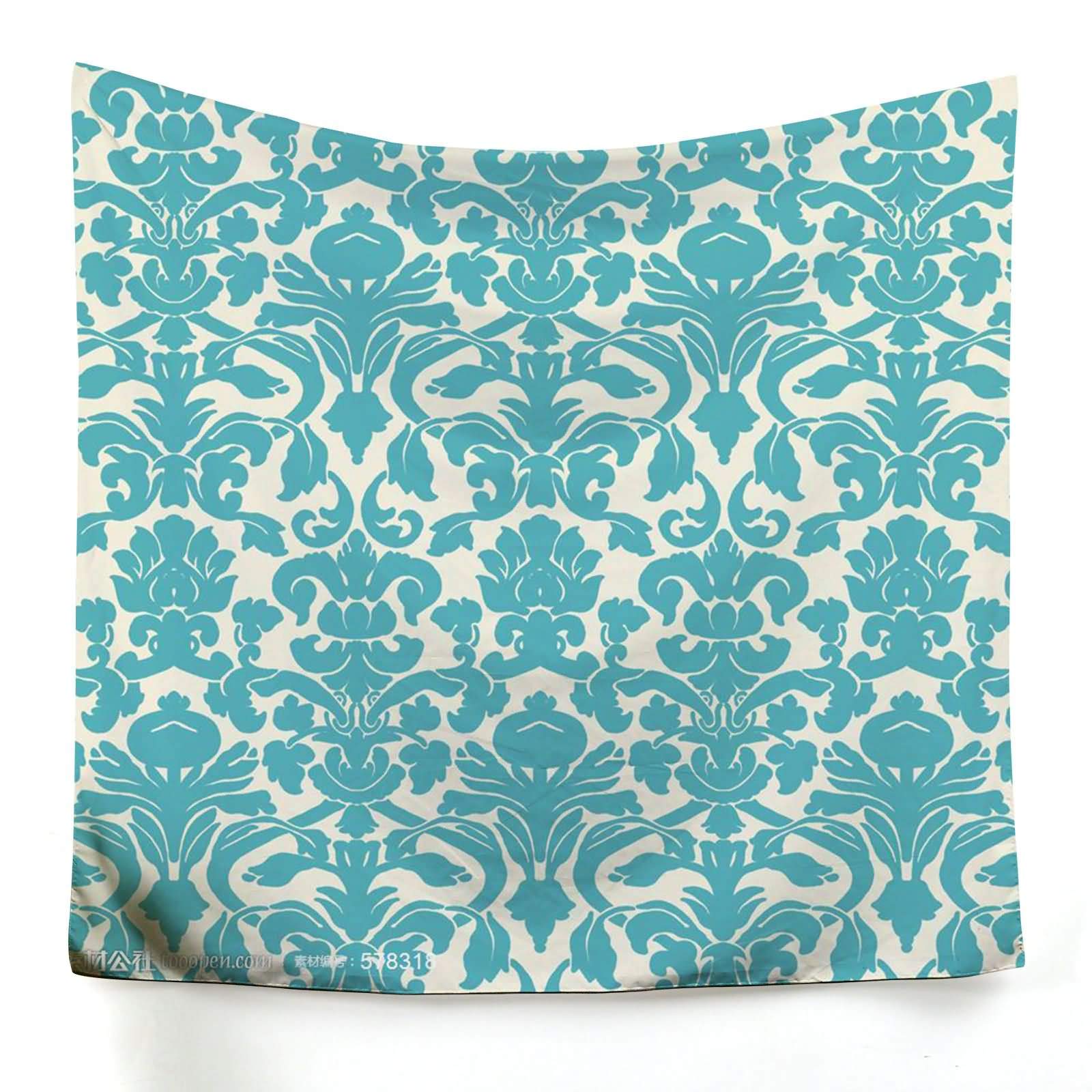 Tapisserie murale imprimée bleu motif floral décoration bohème 150x150cm