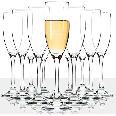 Classic Champagne Flutes, Set of 12, 6 Oz Premium Stemmed Champagne Glasses, Sparkling Wine Glass, Crystal Clear