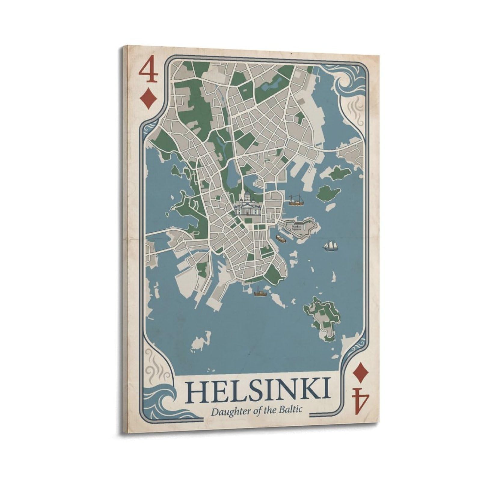 OKNGB Vintage City Map Poster Helsinki Baltic City Playing Card Style Decorative Painting Canvas Art Picture 20x30inch(50x75cm)