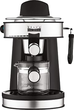 Bella - Pro Series Espresso Machine with 5 bars of pressure and Milk Frother - 8 ounces, Stainless Steel
