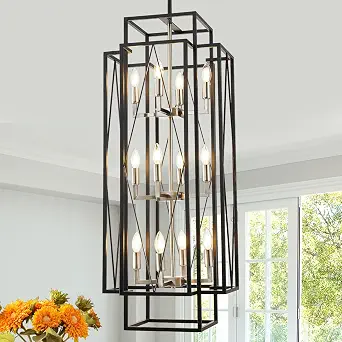 12-Light Lantern Tiered Pendant Light Fixtures, Modern Chandelier for Entryway, High Ceilings, Farmhouse Hanging Light