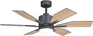 VAXCEL Mayfield 44 in. Charcoal Black Indoor Rod Mount Transitional Ceiling Fan with Reversible Oak-Black Walnut Blades, Dimmable LED Light Kit and Remote Control, 3 Speeds, Frosted Glass Shade