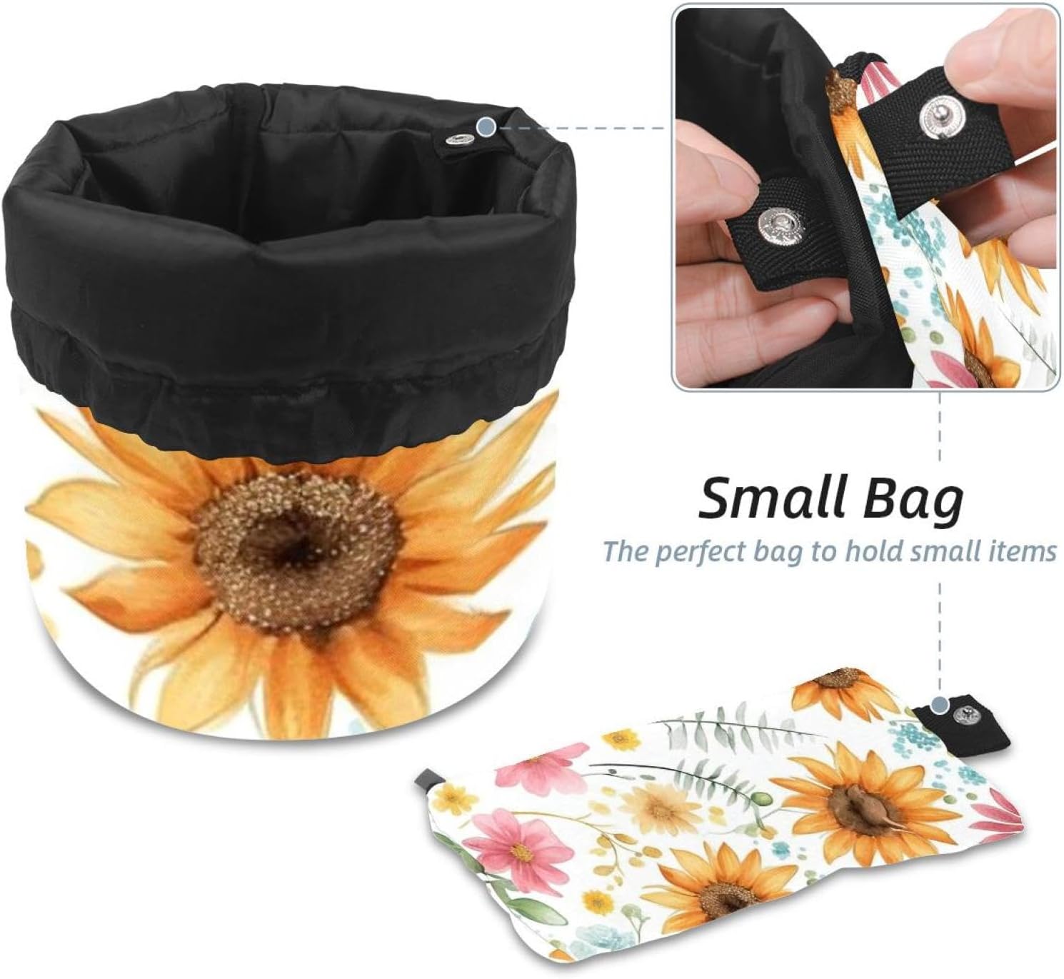 2PCS Colorful Sunflowers-347 Travel Cosmetic Bag Makeup Organizer, Drawstring Bathroom Cases - Cylindrical & Small Toiletry Bag image 4