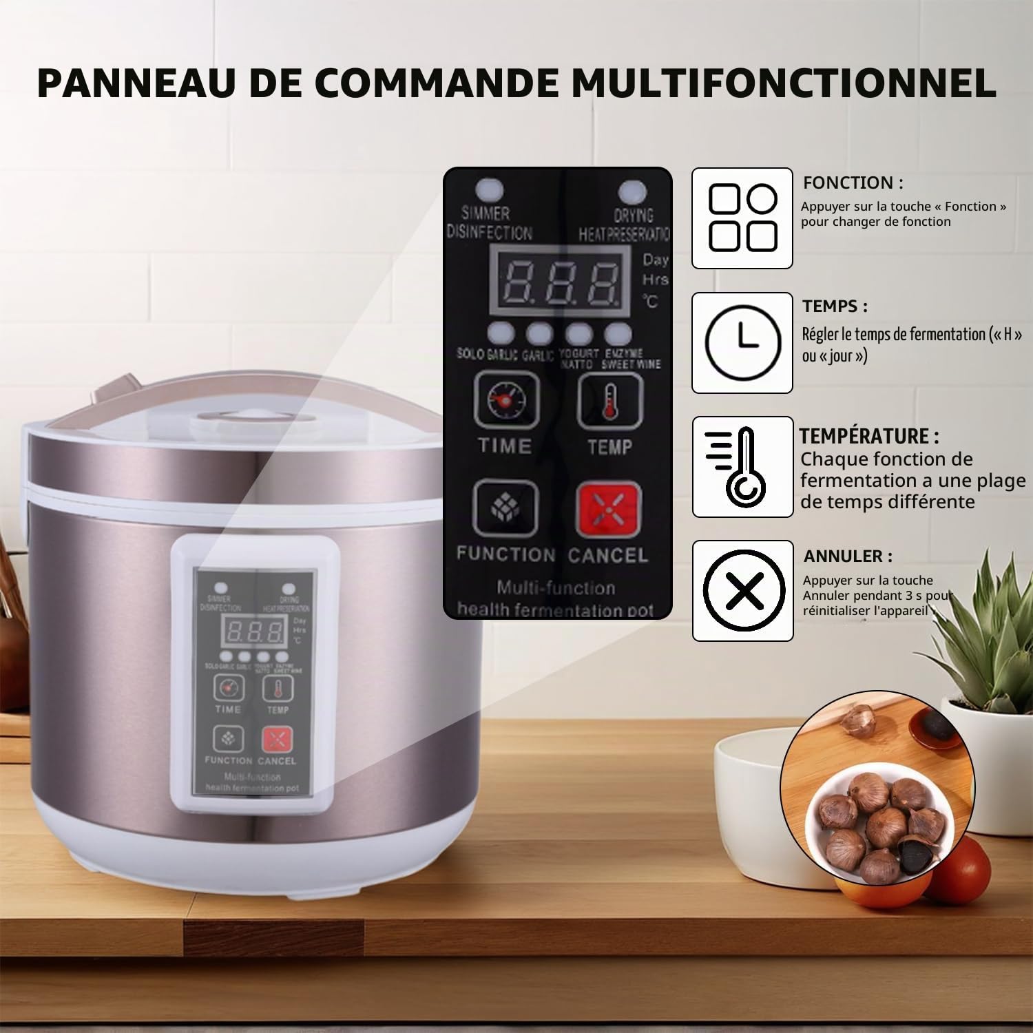Machine de fermentation à l'ail noir, boîte de fermentation d'ail de 5 l, fermenteur d'ail noir avec support à ail en acier inoxydable à 2 couches, fermentation rapide 168 heures, pour yaourt,