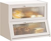 Vista 10 de GHWIE Panera de bambú de doble capa para encimera de cocina, contenedor de almacenamiento de pan de gran capacidad, recipiente para pan con panel