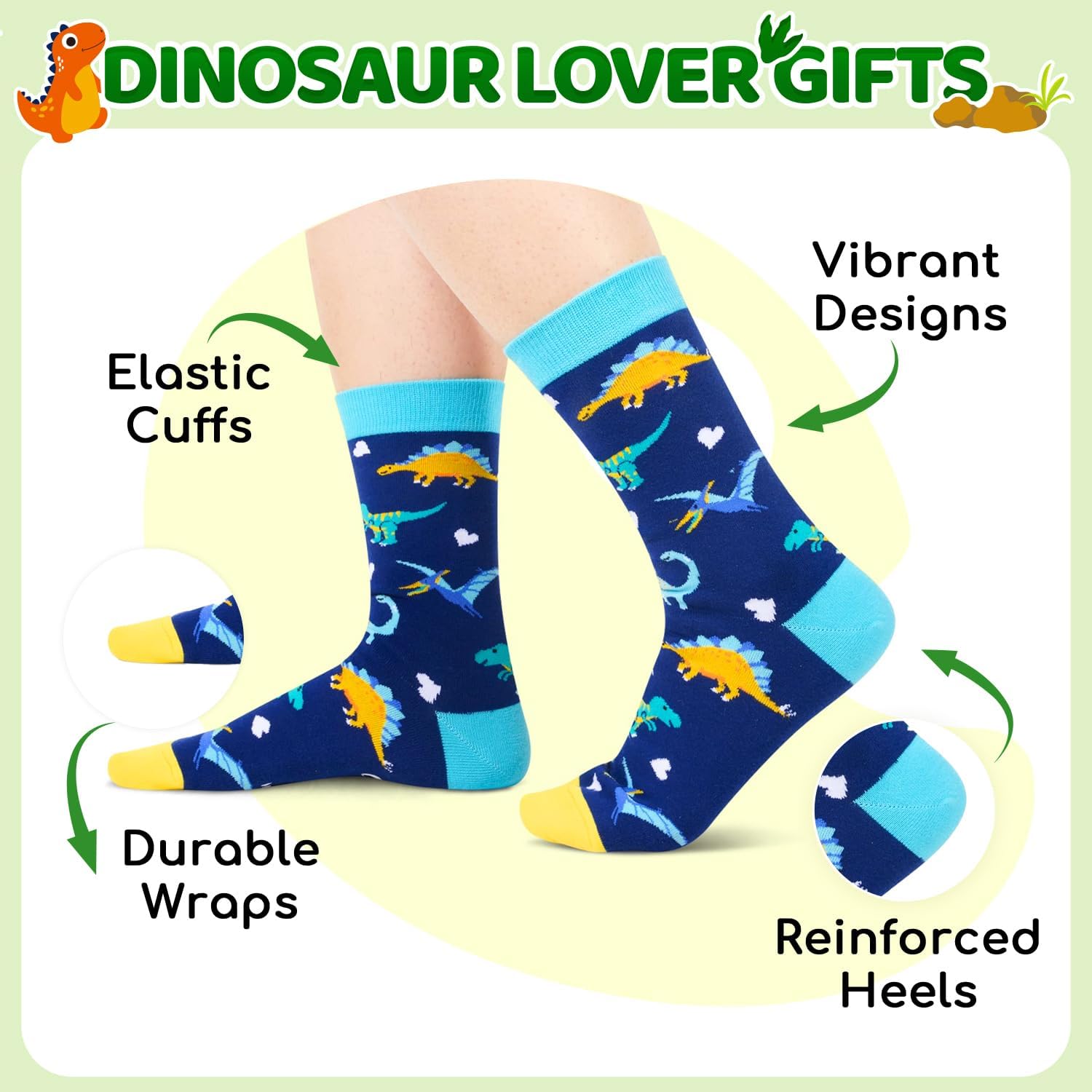 Zmart Unique Dinosaur Gifts for Adults - Funny Dinosaur Socks for Women Men, Dino Socks for Dino Lovers - Image 2