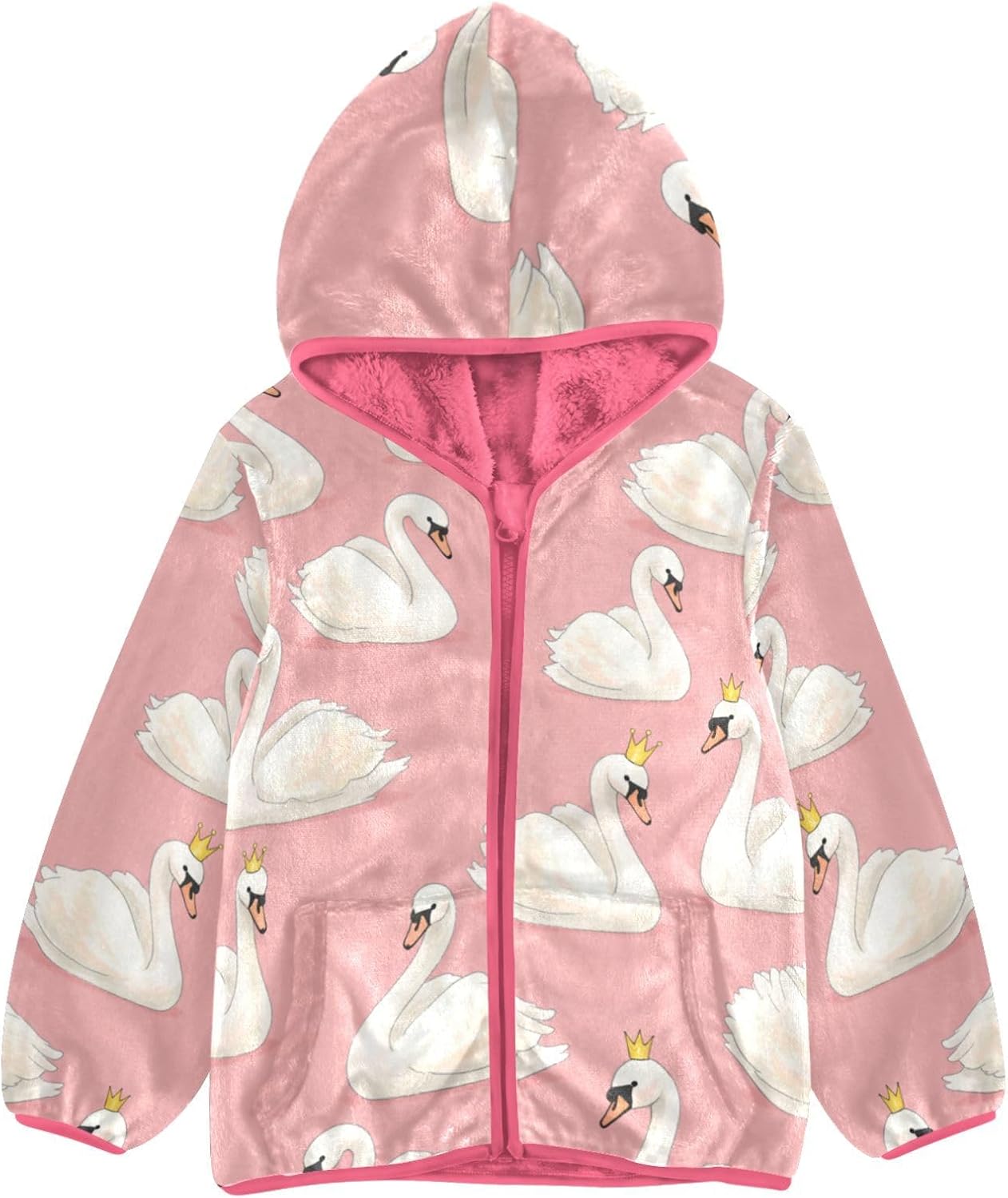 ALAZA Swan Pink Hoodie Jacket for Girls Toddler Fleece Zip Up Coat Plush Jacket Long Sleeve Outerwear for 3 Years
